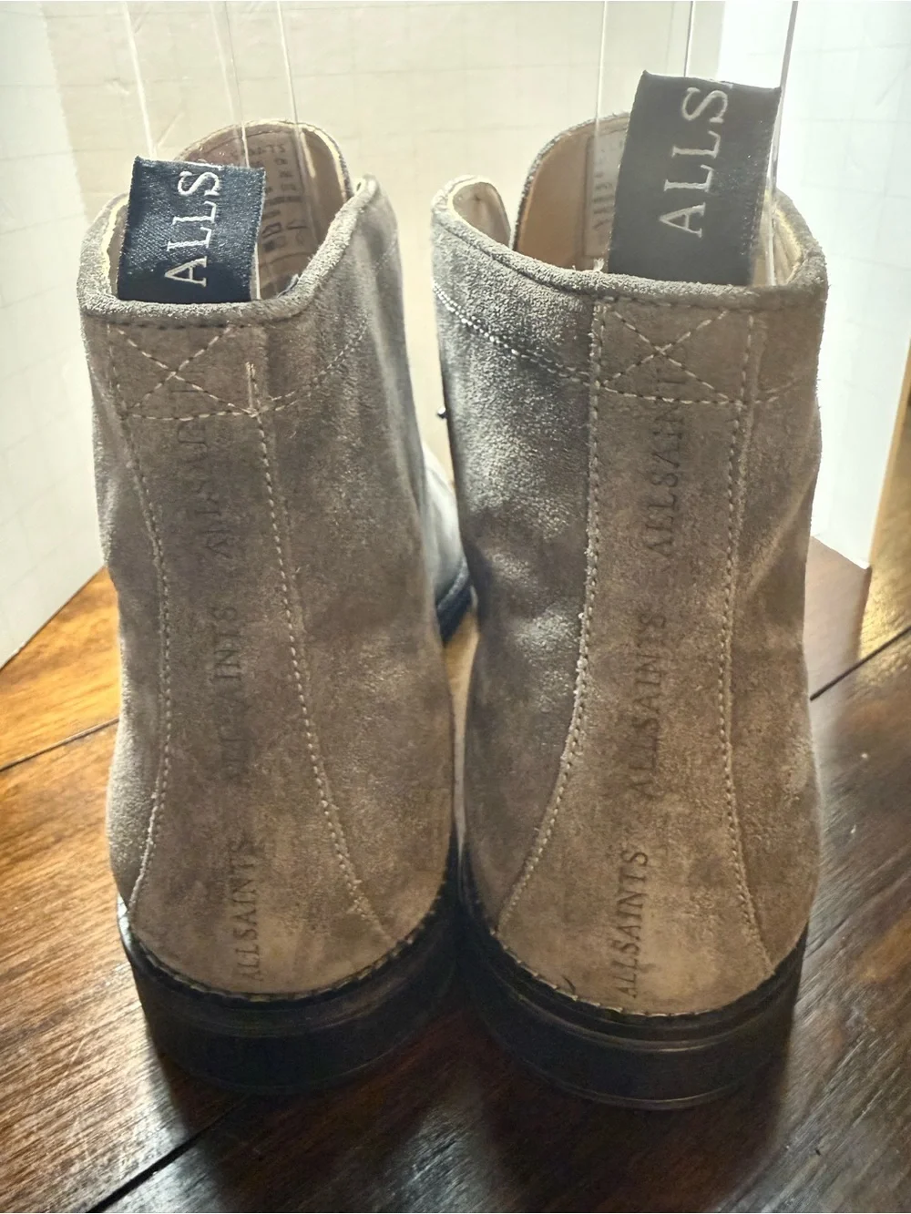 AllSaints Harland Suede Boots Men's Size 13 Grey Cap Toe Lace Up Ankle MO63FB